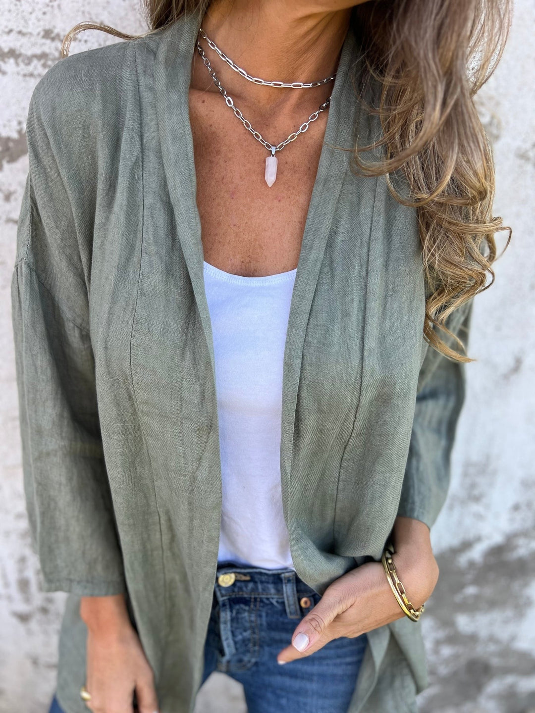 Linen Cardigan with Ruffles