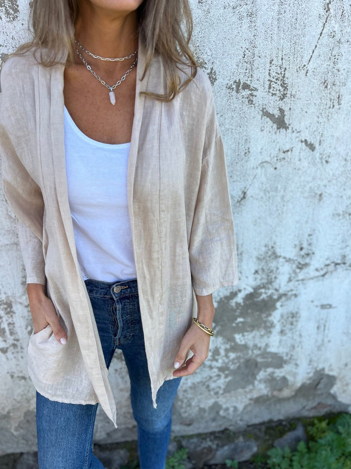 Linen Cardigan with Ruffles