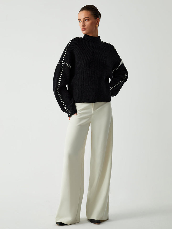 Alma | Oversized Turtleneck Sweater with Piqué Details