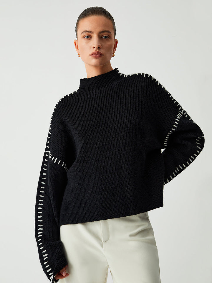 Alma | Oversized Turtleneck Sweater with Piqué Details