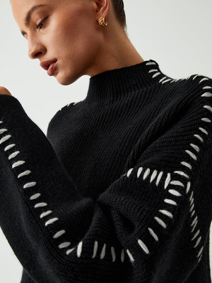 Alma | Oversized Turtleneck Sweater with Piqué Details